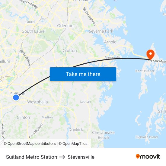 Suitland Metro Station to Stevensville map