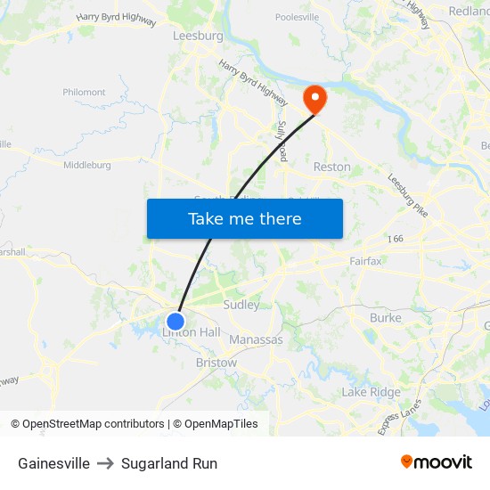 Gainesville to Sugarland Run map