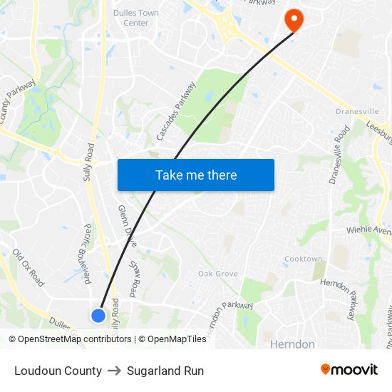 Loudoun County to Sugarland Run map