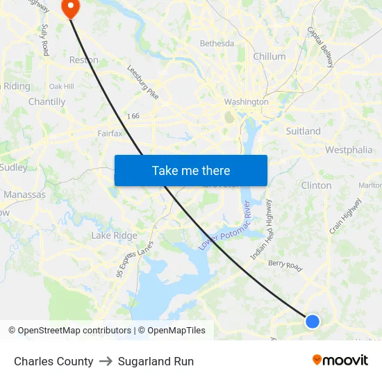 Charles County to Sugarland Run map