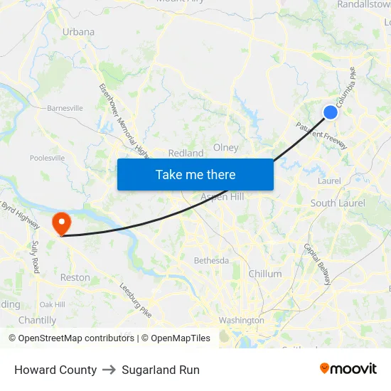 Howard County to Sugarland Run map