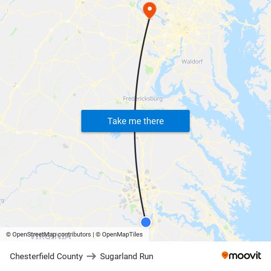 Chesterfield County to Sugarland Run map