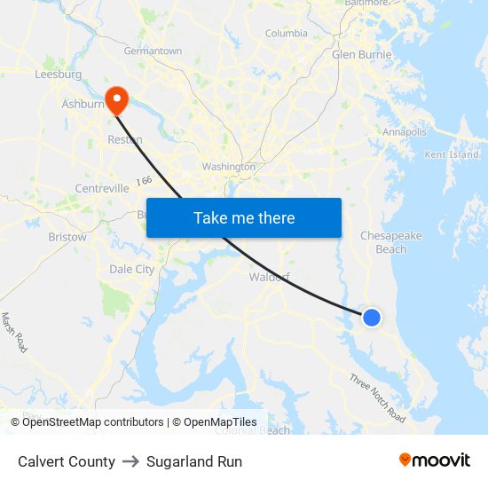 Calvert County to Sugarland Run map