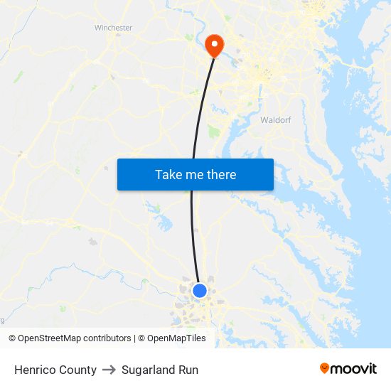 Henrico County to Sugarland Run map