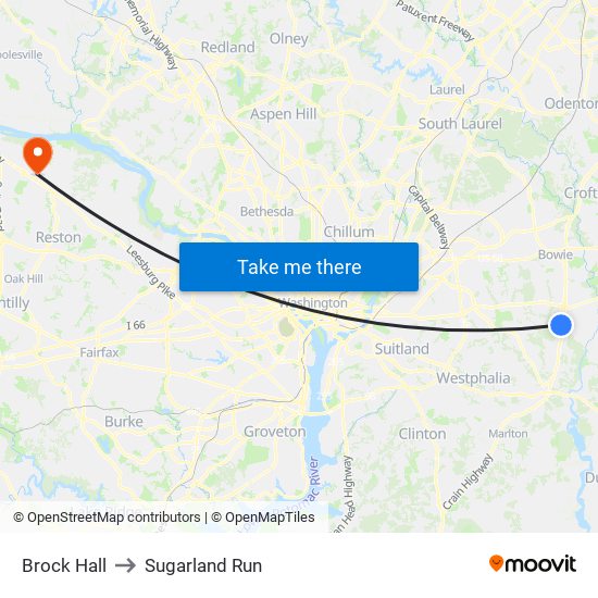 Brock Hall to Sugarland Run map