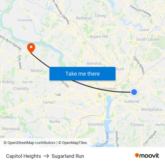 Capitol Heights to Sugarland Run map