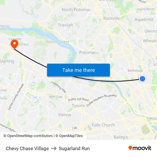 Chevy Chase Village to Sugarland Run map