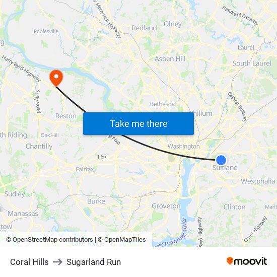 Coral Hills to Sugarland Run map