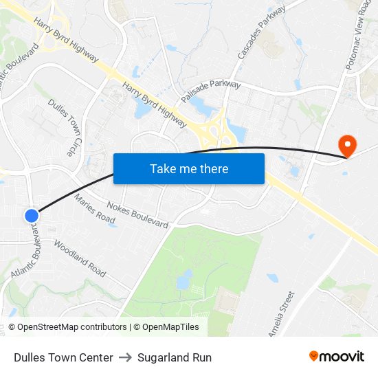 Dulles Town Center to Sugarland Run map