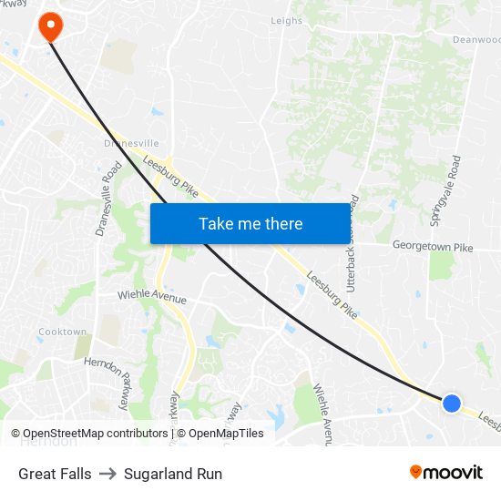 Great Falls to Sugarland Run map