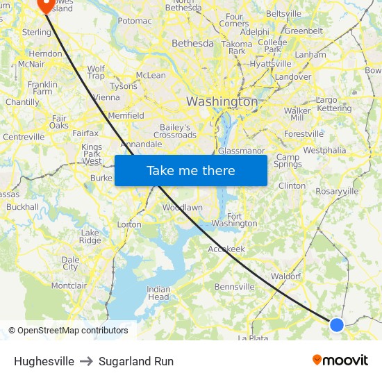 Hughesville to Sugarland Run map