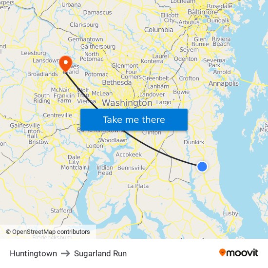 Huntingtown to Sugarland Run map