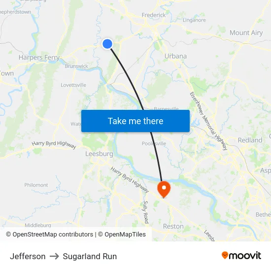 Jefferson to Sugarland Run map