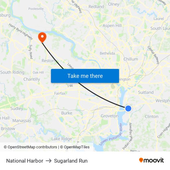 National Harbor to Sugarland Run map