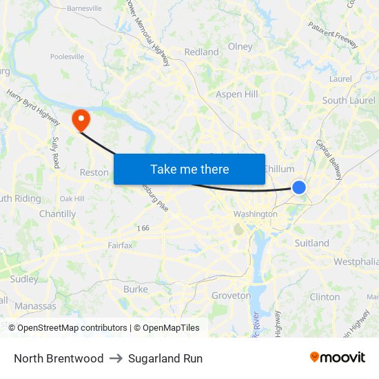 North Brentwood to Sugarland Run map