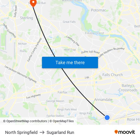 North Springfield to Sugarland Run map