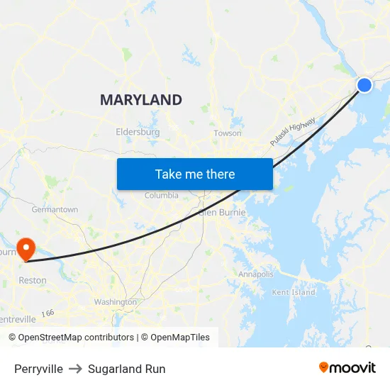 Perryville to Sugarland Run map