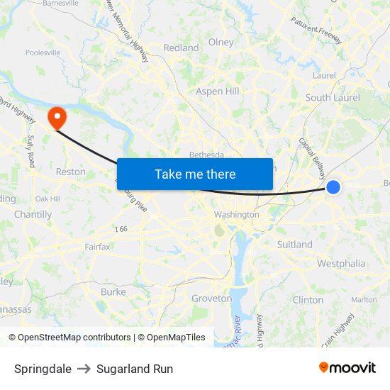 Springdale to Sugarland Run map