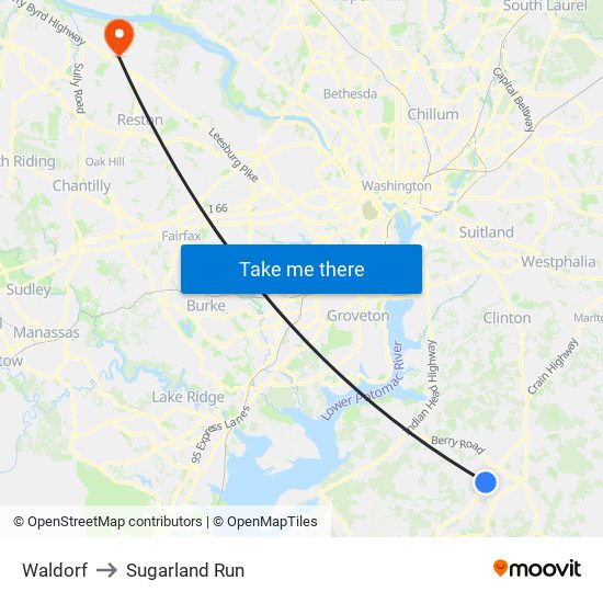 Waldorf to Sugarland Run map