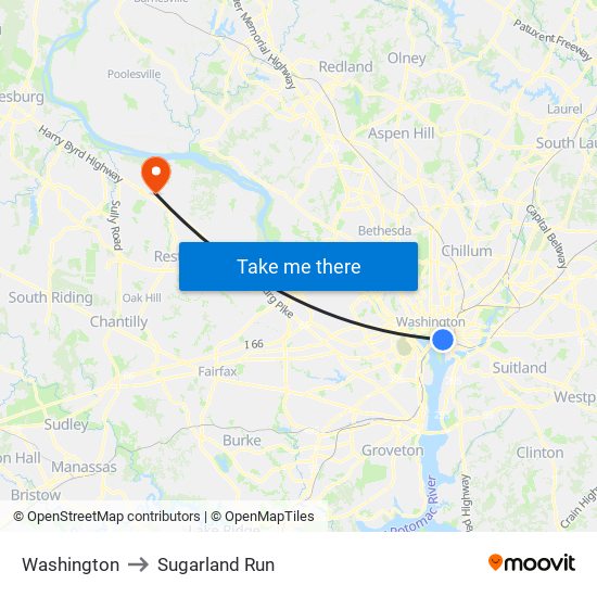 Washington to Sugarland Run map