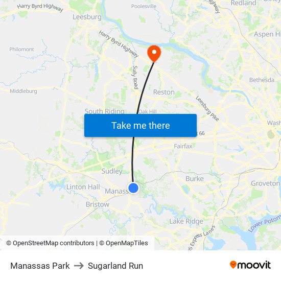 Manassas Park to Sugarland Run map