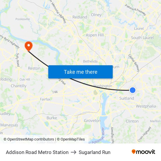 Addison Road Metro Station to Sugarland Run map