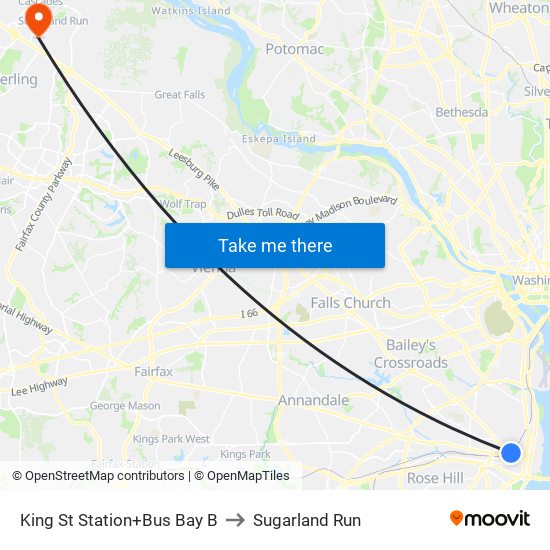 King St Station+Bus Bay B to Sugarland Run map
