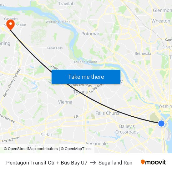 Pentagon Transit Ctr + Bus Bay U7 to Sugarland Run map