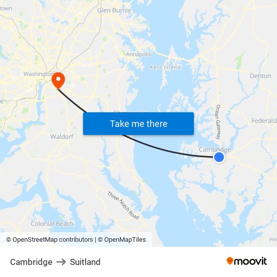 Cambridge to Suitland map