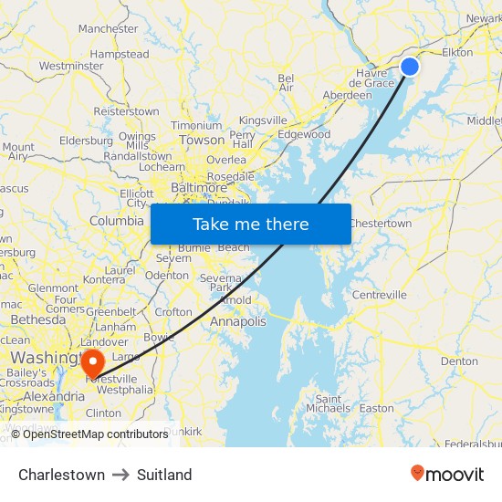 Charlestown to Suitland map