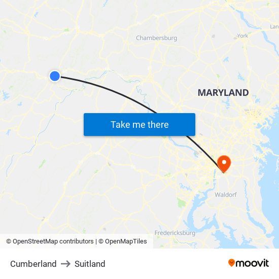 Cumberland to Suitland map