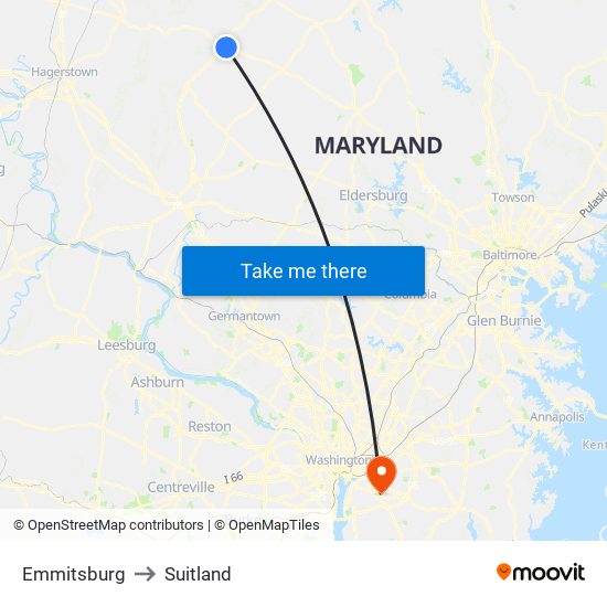 Emmitsburg to Suitland map