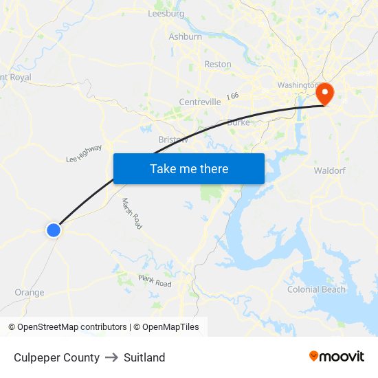 Culpeper County to Suitland map