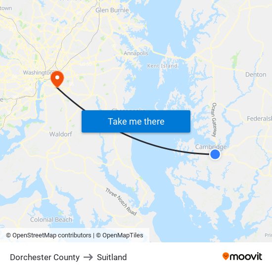 Dorchester County to Suitland map