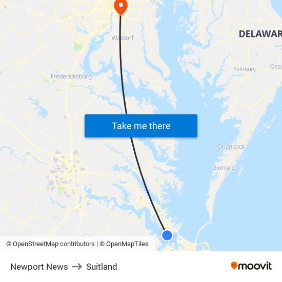 Newport News to Suitland map