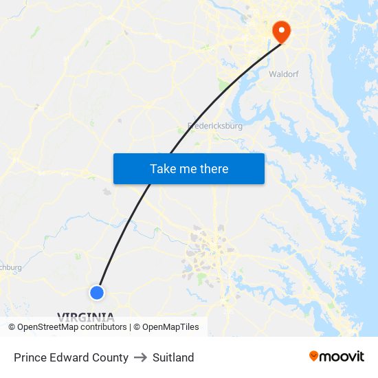 Prince Edward County to Suitland map
