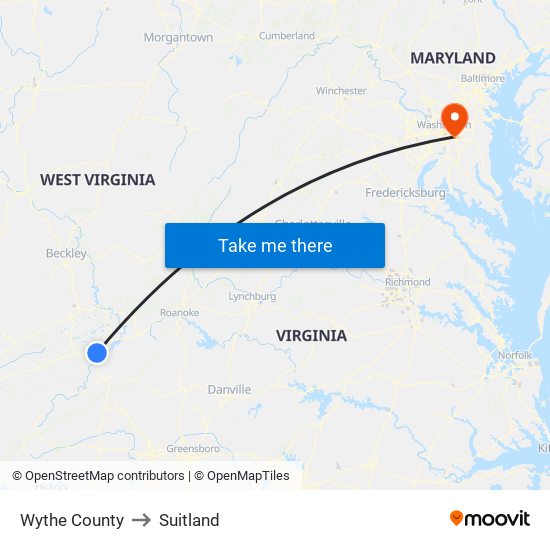 Wythe County to Suitland map