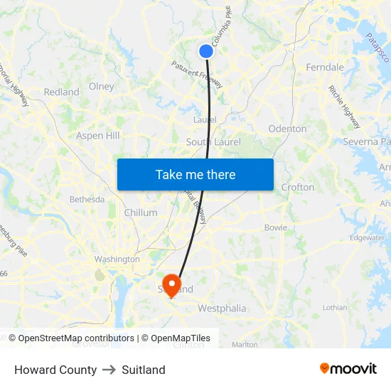 Howard County to Suitland map