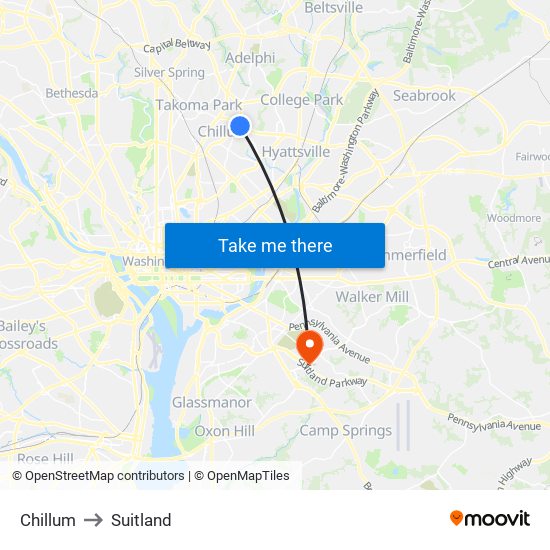 Chillum to Suitland map