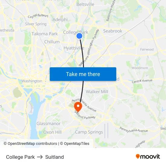 College Park to Suitland map
