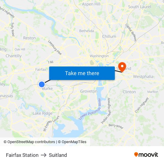 Fairfax Station to Suitland map