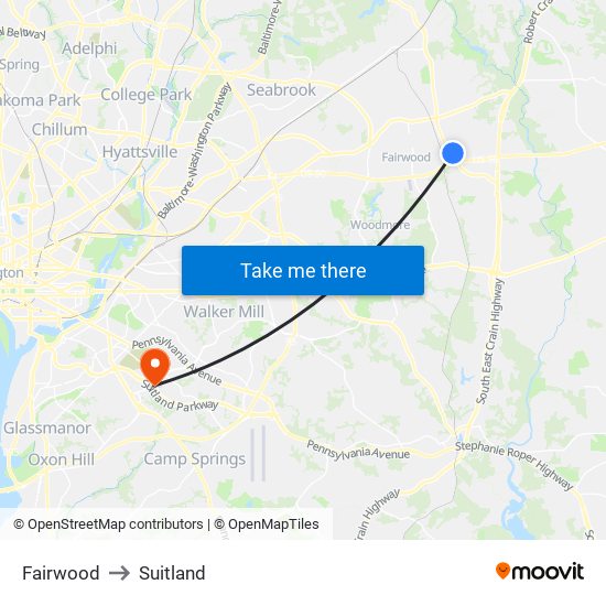 Fairwood to Suitland map