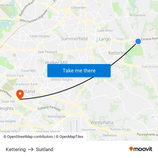 Kettering to Suitland map