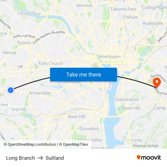 Long Branch to Suitland map