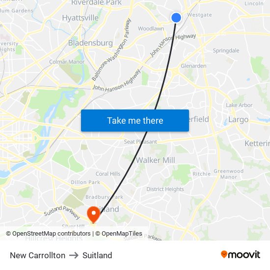 New Carrollton to Suitland map