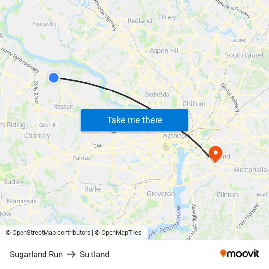 Sugarland Run to Suitland map