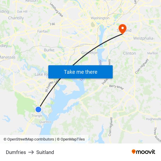 Dumfries to Suitland map