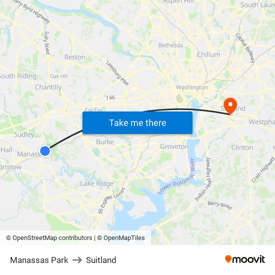 Manassas Park to Suitland map