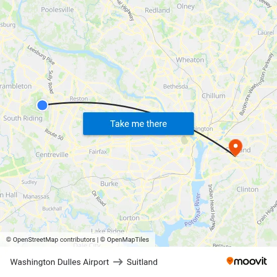 Washington Dulles Airport to Suitland map