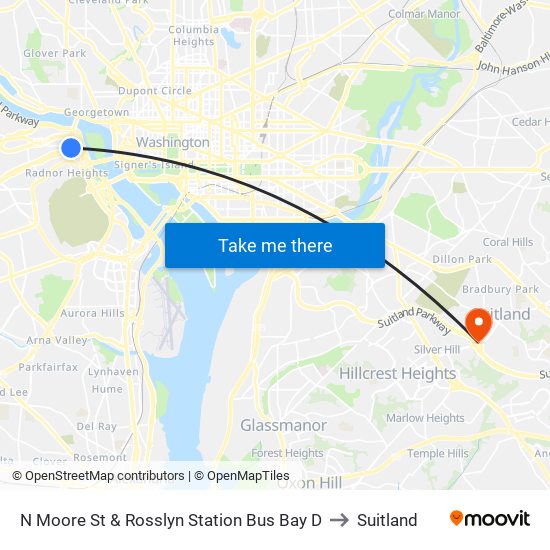 N Moore St & Rosslyn Station Bus Bay D to Suitland map